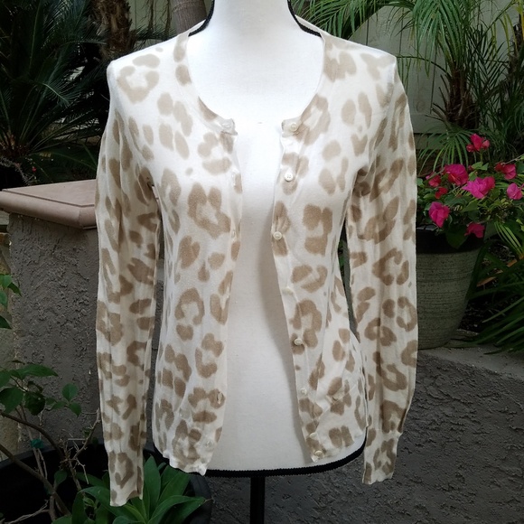 J. Crew Sweaters - J Crew Cream Leopard Tissue Sweater, Fine Knit Cot